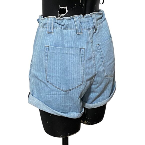 Easel Striped Paper Bag Cuffed Denim Jean Shorts Size Small - Picture 5 of 8